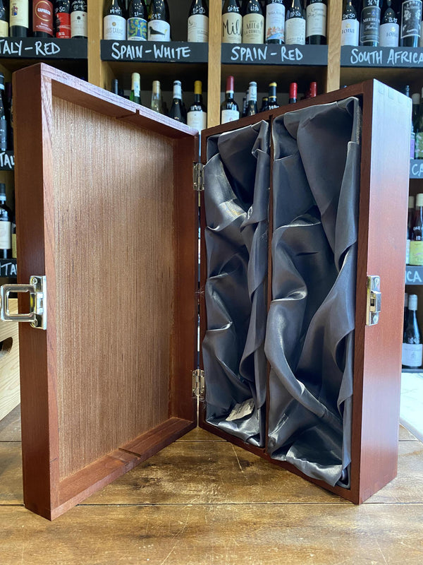 Two Bottle Luxury Elm Wood Box with Hinged Lid